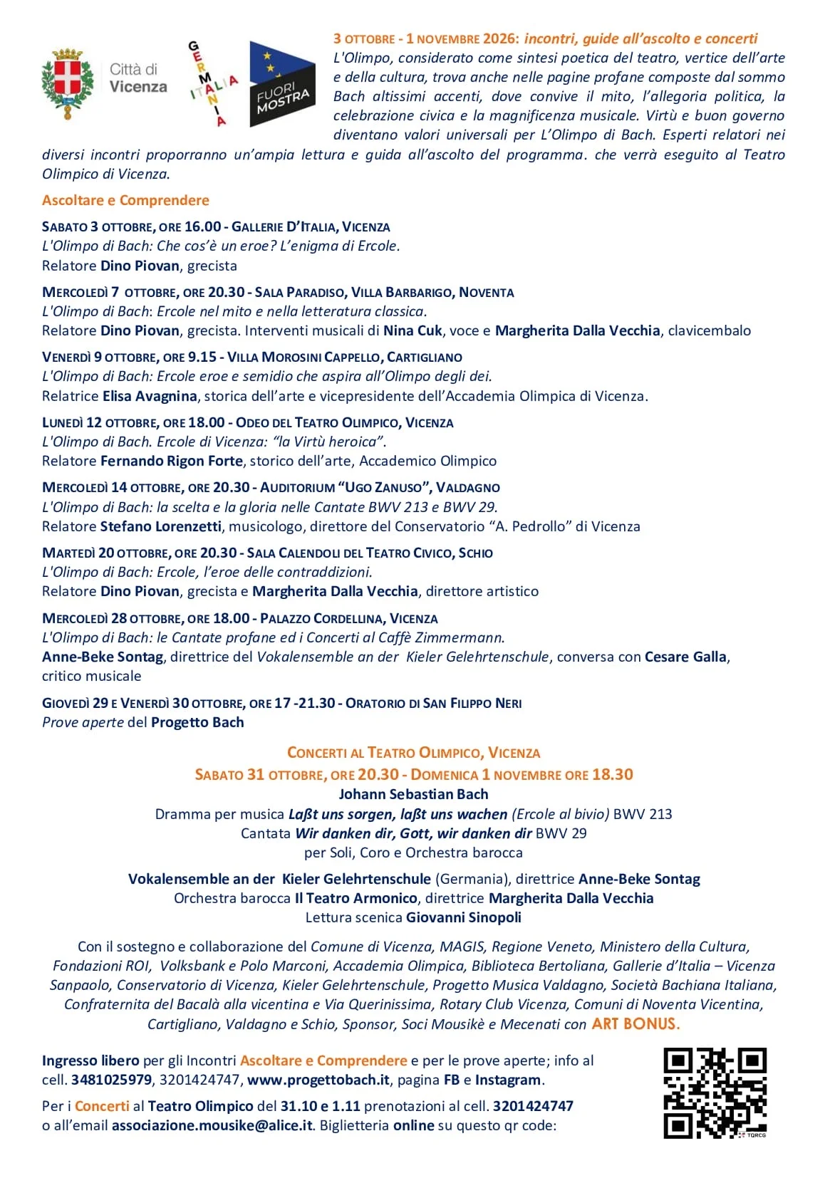 Ascoltare e Comprendere: incontri e guide all'ascolto de L'Olimpo di Bach, dal 3 ottobre al 1 novembre 2026